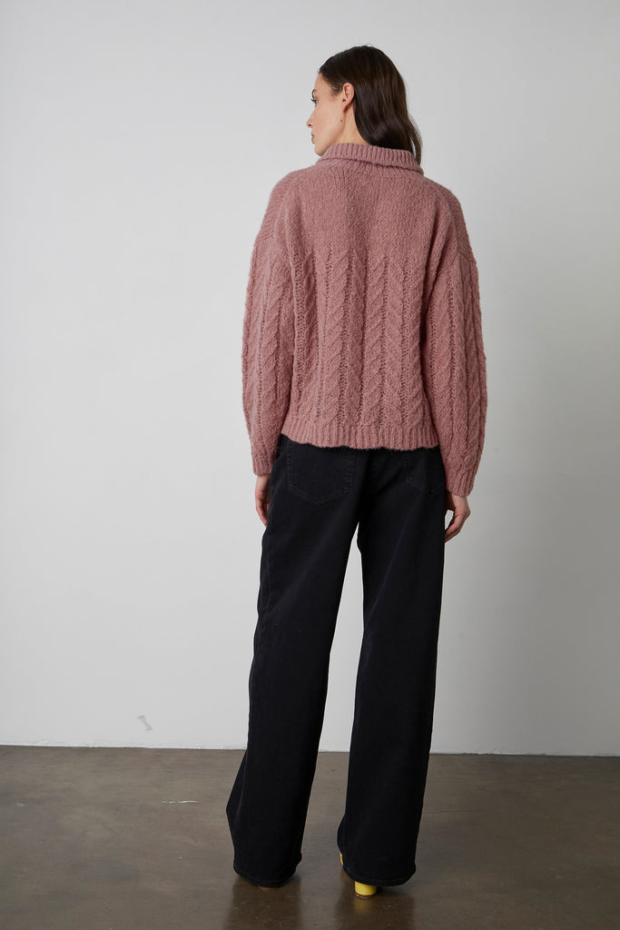 AVA ALPACA CABLE COLLARED SWEATER (SORBET) - VELVET