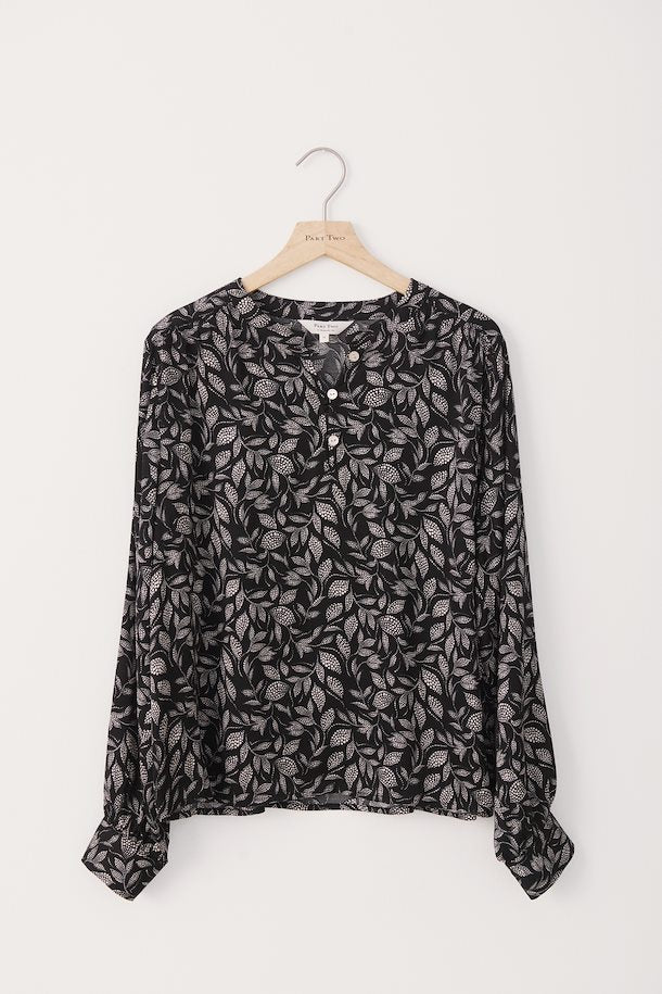 RENITA BLOUSE (BLACK GRAPHIC LEAF PRINT) - PART TWO