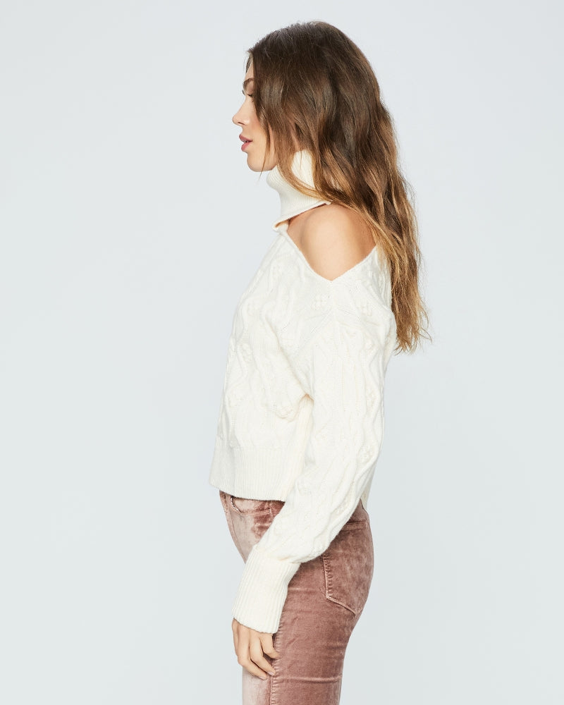 CROPPED CABLE KNIT RAUNDI SWEATER (IVORY) - PAIGE