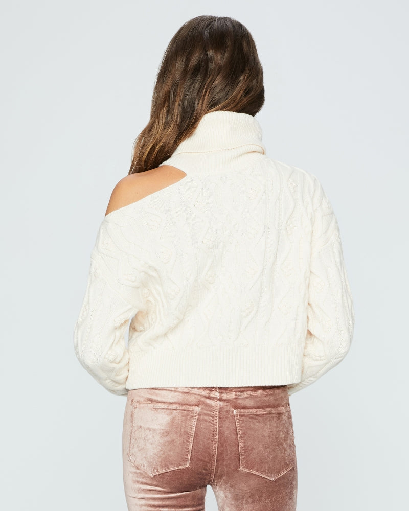 CROPPED CABLE KNIT RAUNDI SWEATER (IVORY) - PAIGE