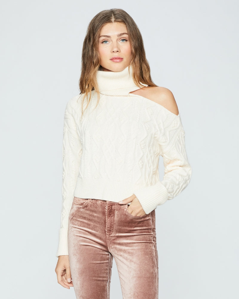 CROPPED CABLE KNIT RAUNDI SWEATER (IVORY) - PAIGE