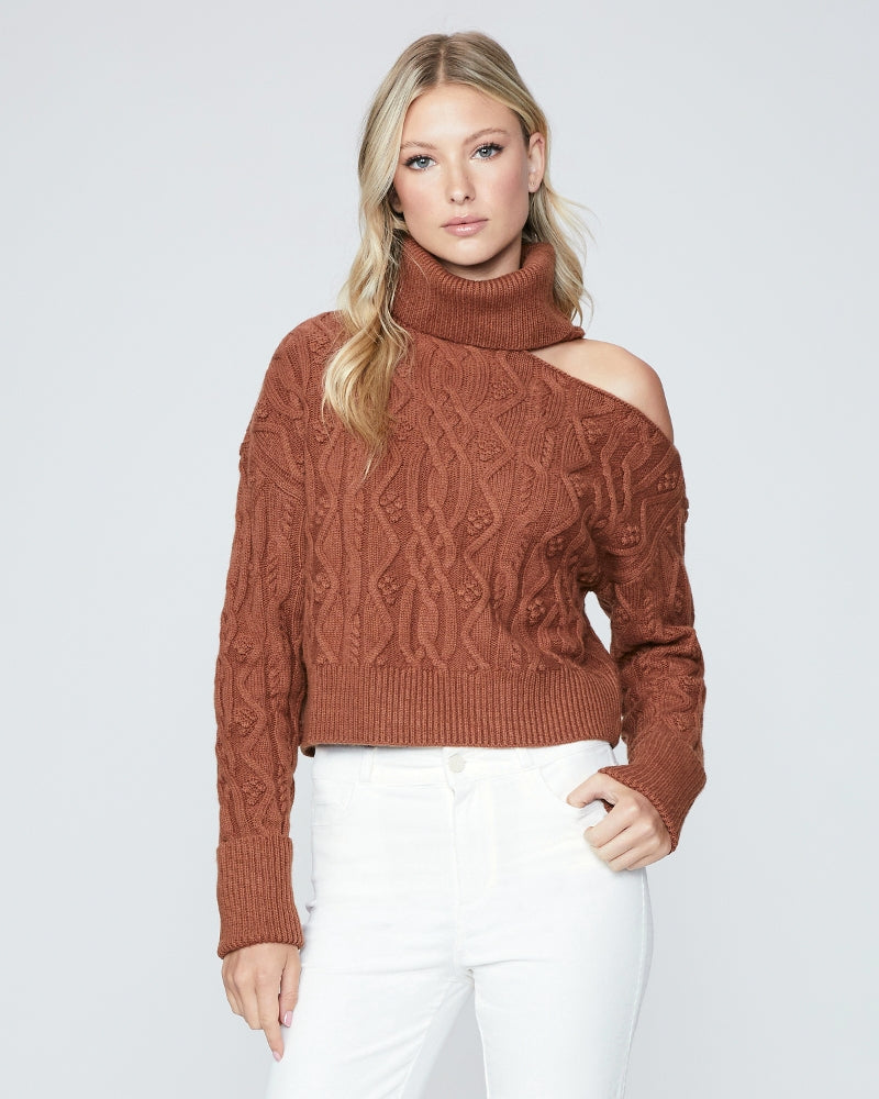 CROPPED CABLE KNIT RAUNDI SWEATER (ARGAN OIL) - PAIGE