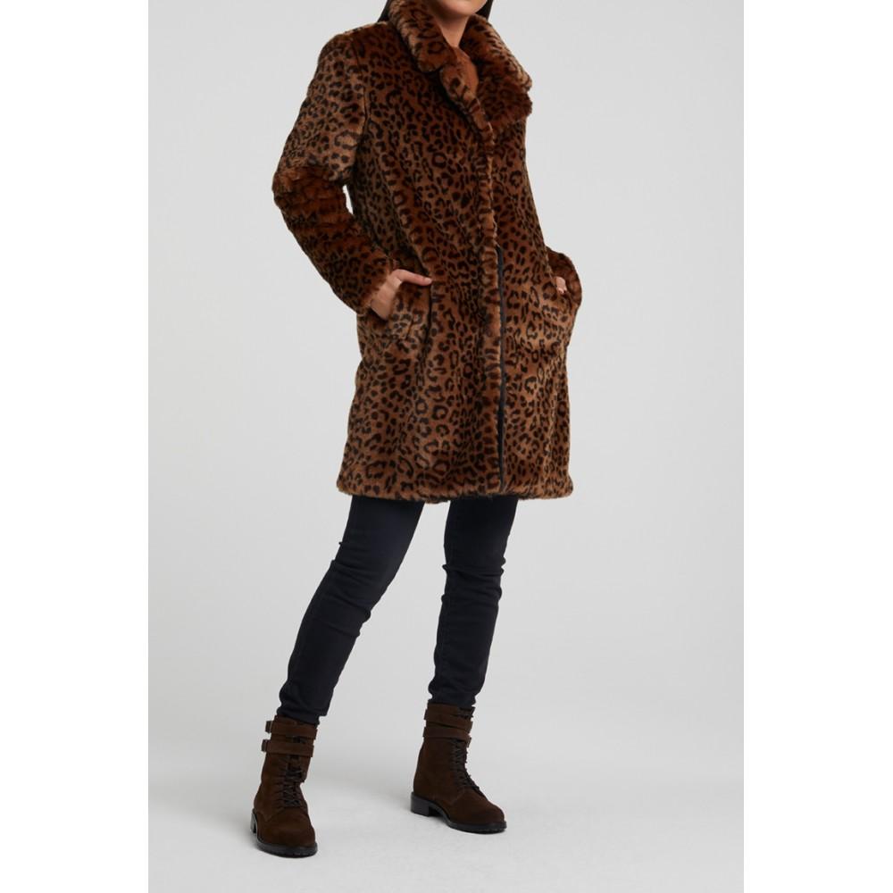 FAUX FUR ANIMAL PRINT COAT - YAYA