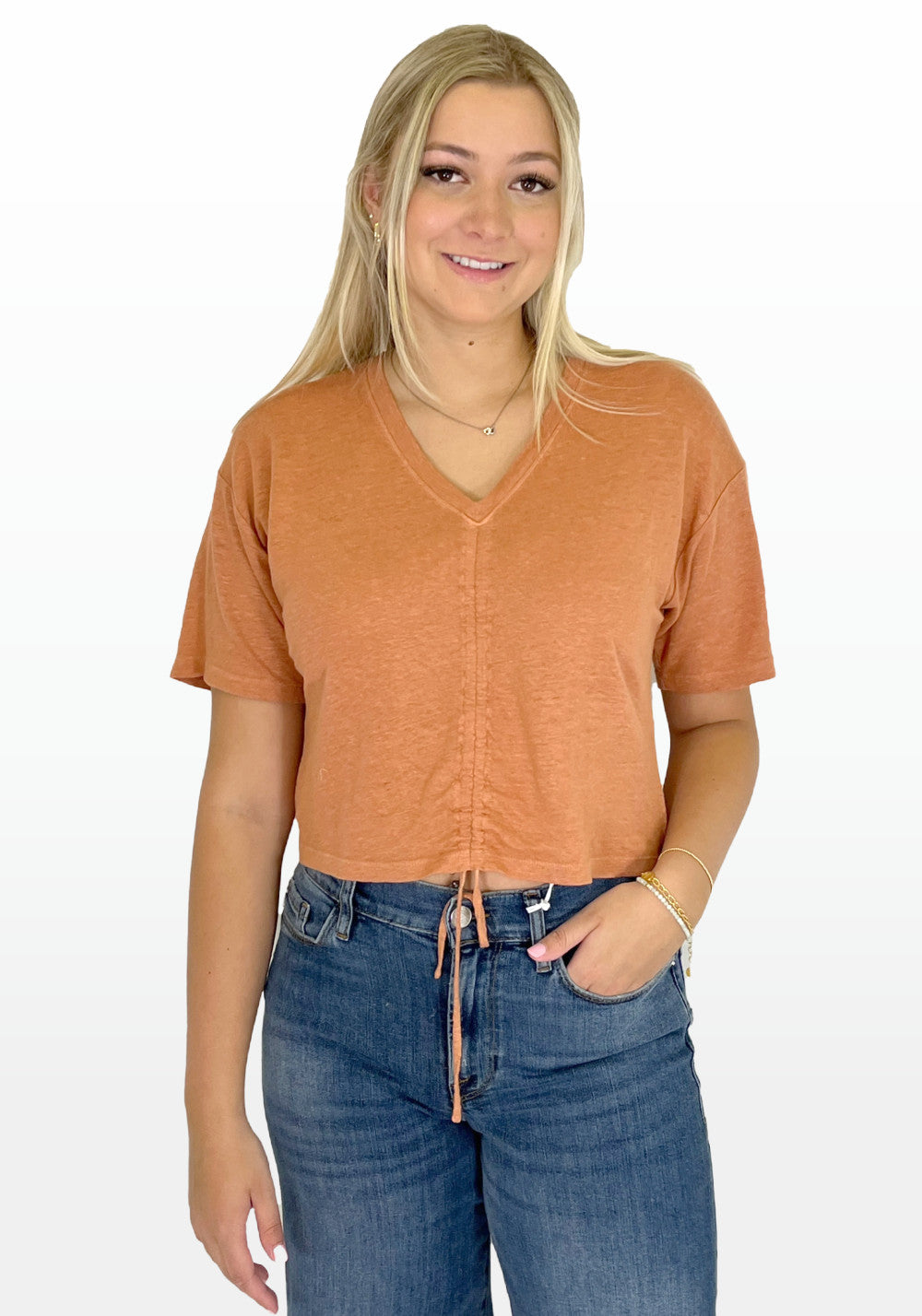 CINCHED FRONT TEE (TERRACOTTA) - FRAME