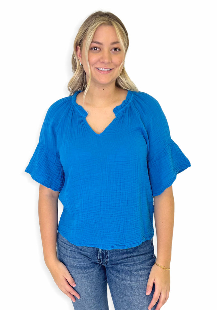 SAVANNAH FLUTTER SLEEVE TOP (CAPRI) - MICHAEL STARS