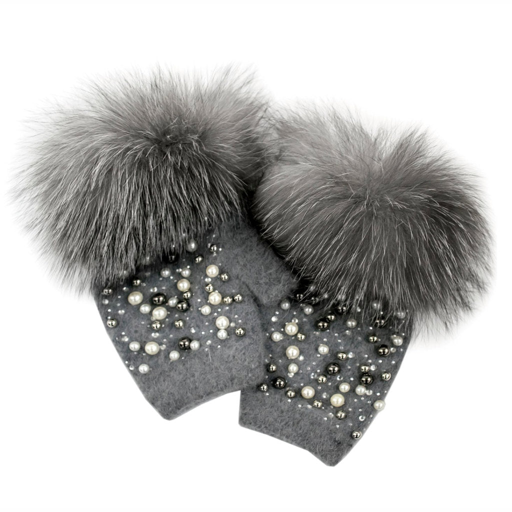 FINGERLESS GLOVES WITH PEARL DETAILS (GREY) - MITCHIE'S