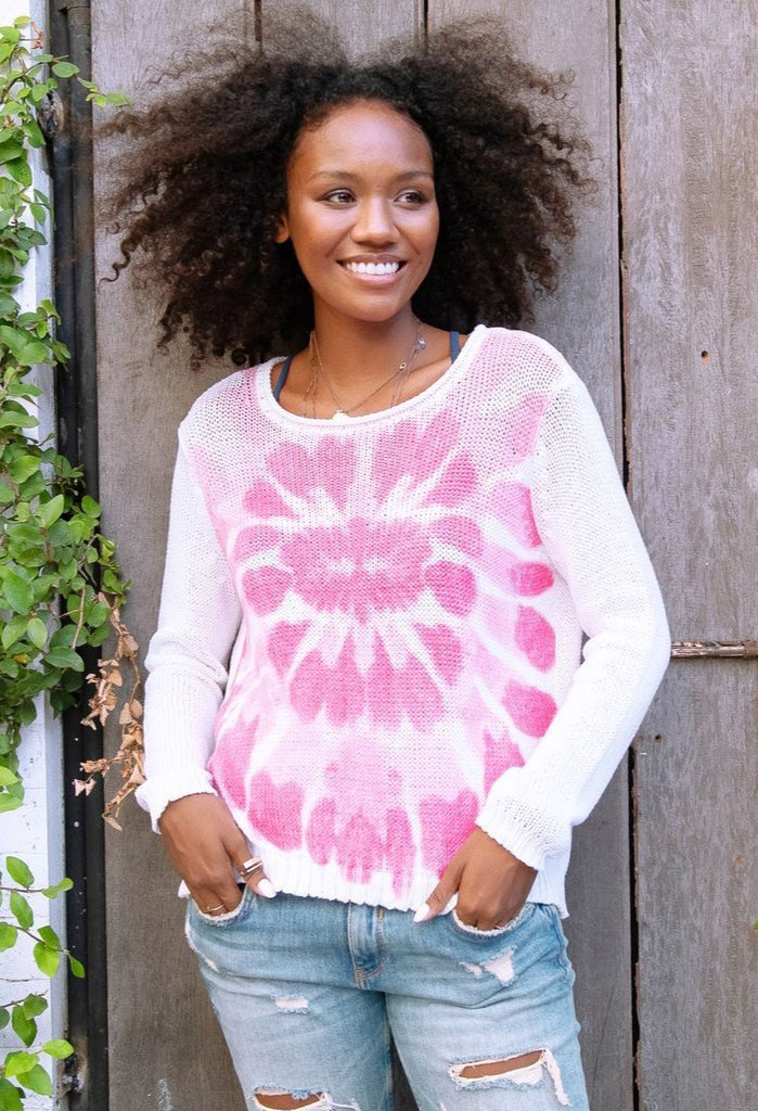 FLOWER POWER TIE DYE SWEATER (ROSE) - WOODEN SHIPS