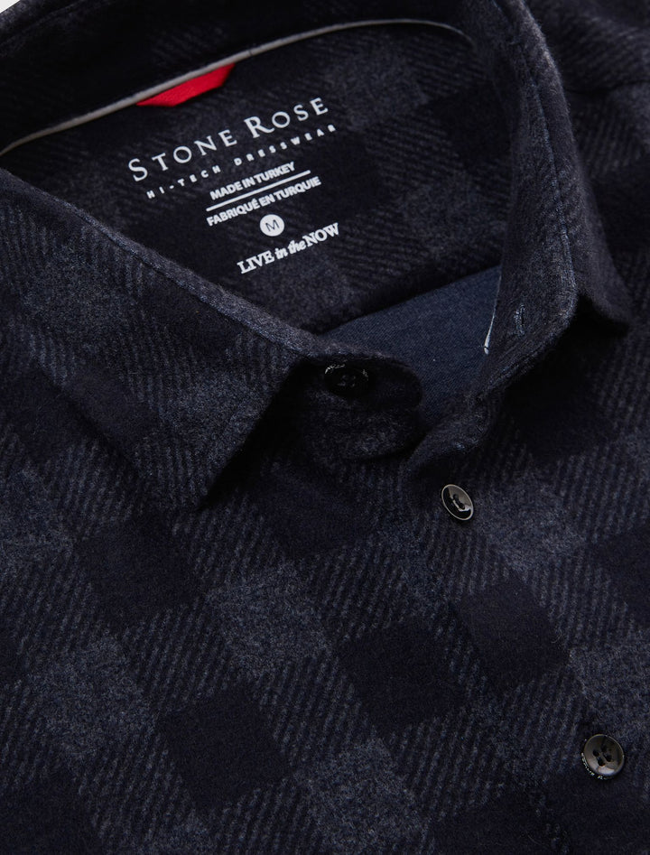 LONG SLEEVE FLANNEL CHECK SHIRT (NAVY/GREY) - STONE ROSE