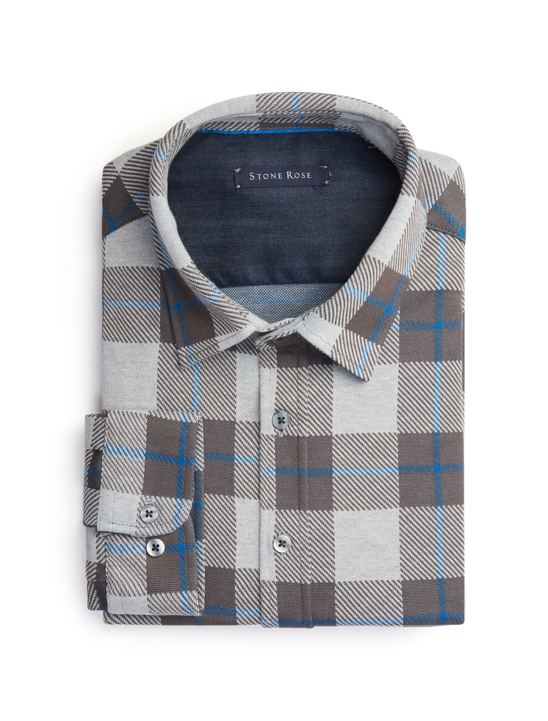 LONG SLEEVE FLANNEL CHECK SHIRT (GREY) - STONE ROSE