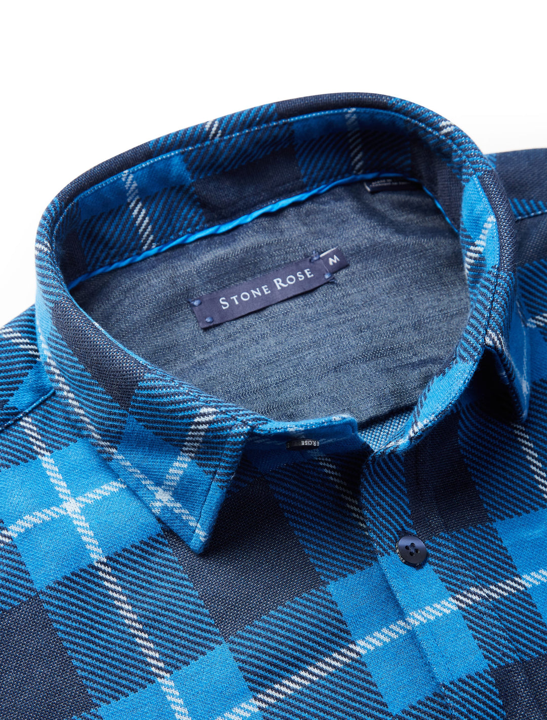 LONG SLEEVE FLANNEL CHECK SHIRT (BLUE) - STONE ROSE