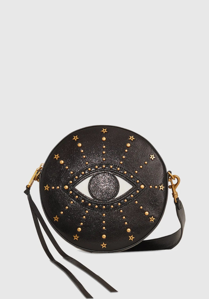 REBECCA MINKOFF Edie Circle Celestial Stud Leather Crossbody Bag