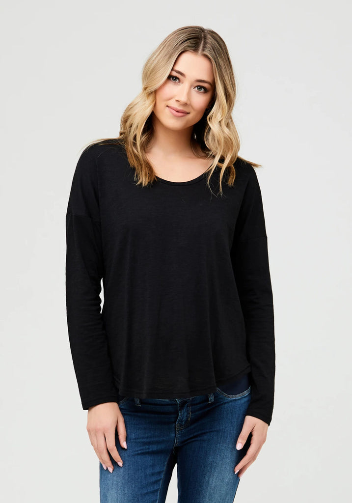 JAIDEN LONG SLEEVE TEE (BLACK) - RIPE MATERNITY