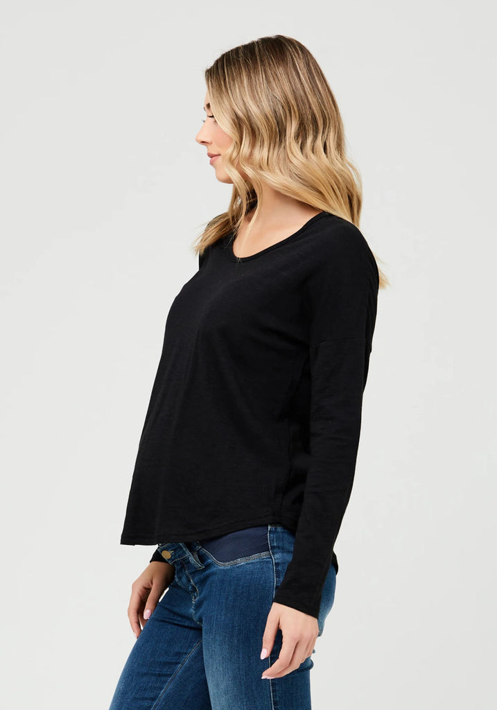 JAIDEN LONG SLEEVE TEE (BLACK) - RIPE MATERNITY