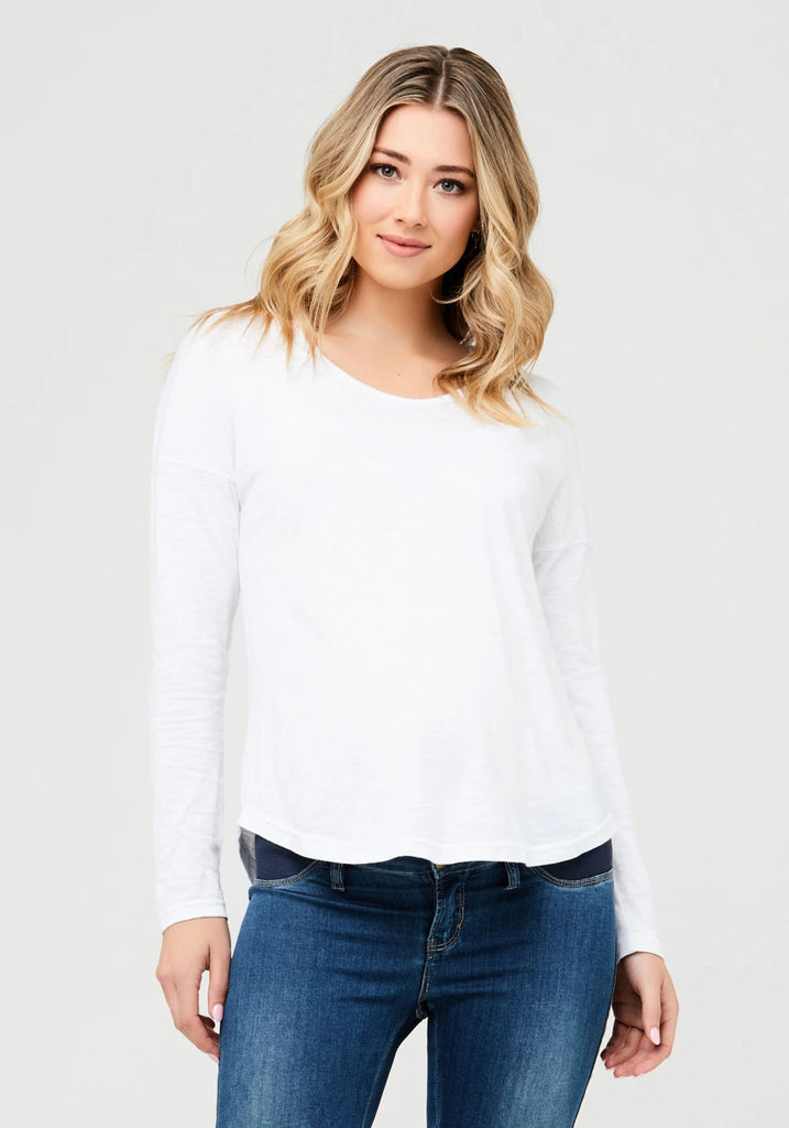 JAIDEN LONG SLEEVE TEE (WHITE) - RIPE MATERNITY