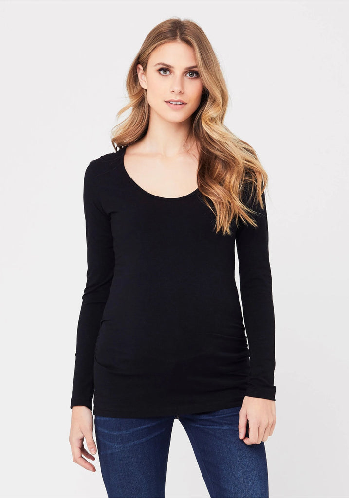 LONG SLEEVE TUBE RUCHED TOP (BLACK) - RIPE MATERNITY