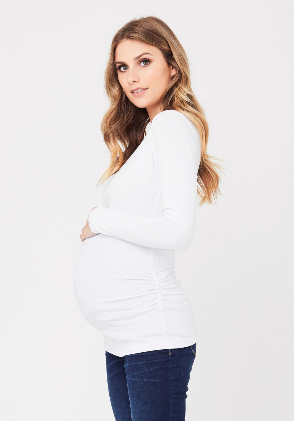 LONG SLEEVE TUBE RUCHED TOP (WHITE) - RIPE MATERNITY