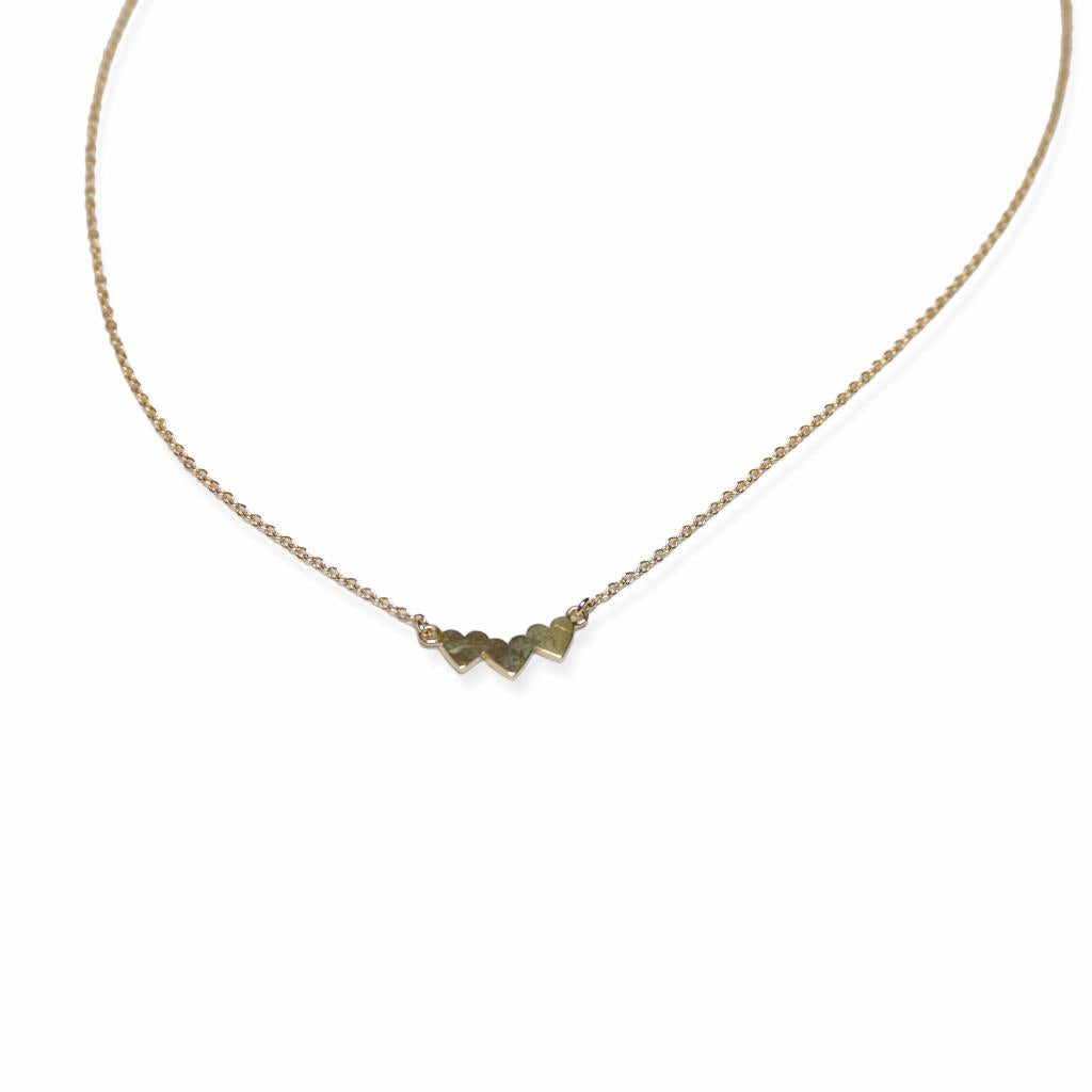 SOLID GOLD CURVED HEART CLUSTER NECKLACE - RIGHT HAND GAL