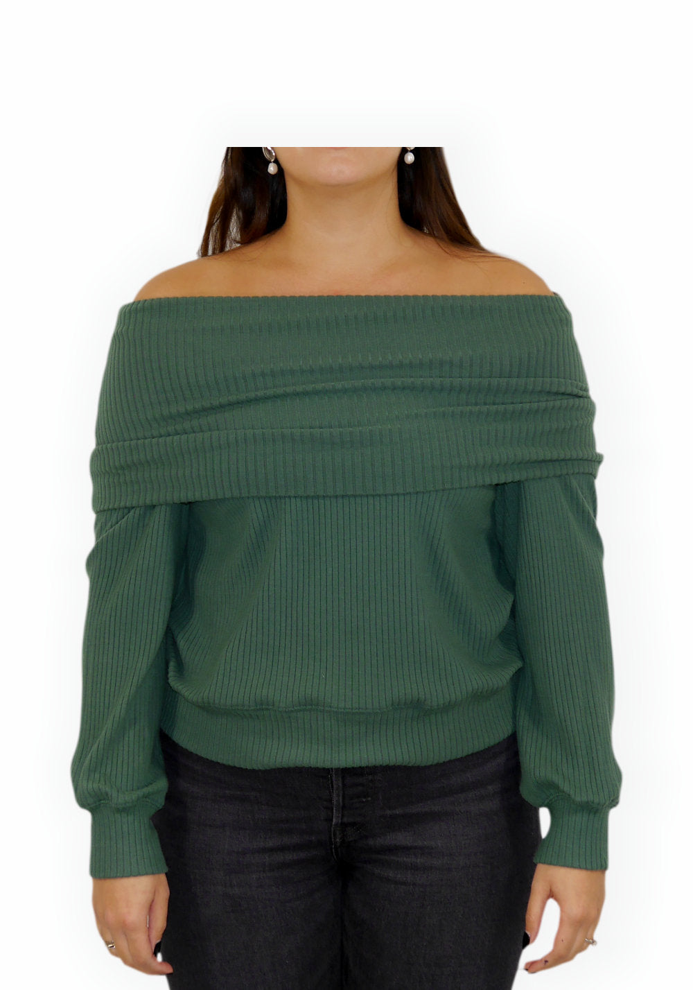 RUTH LUXE RIB OFF SHOULDER SWEATER (CYPRESS) - VELVET