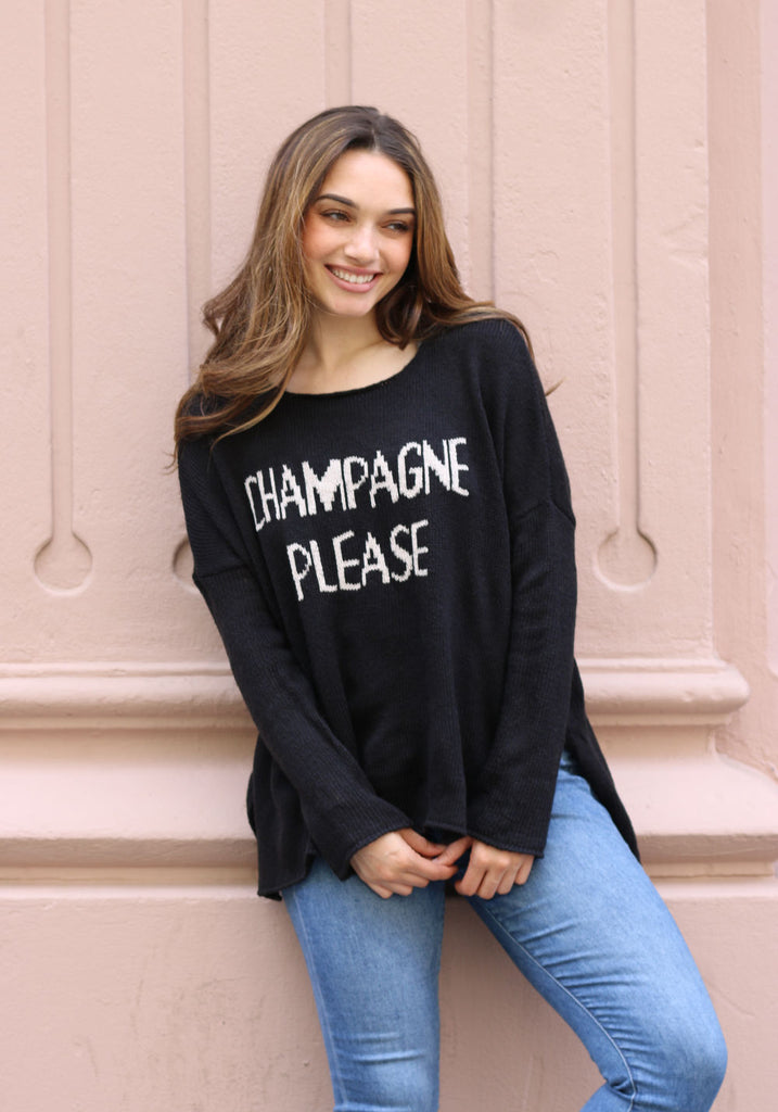 CHAMPAGNE PLEASE SWEATER (BLACK) - WOODEN SHIPS