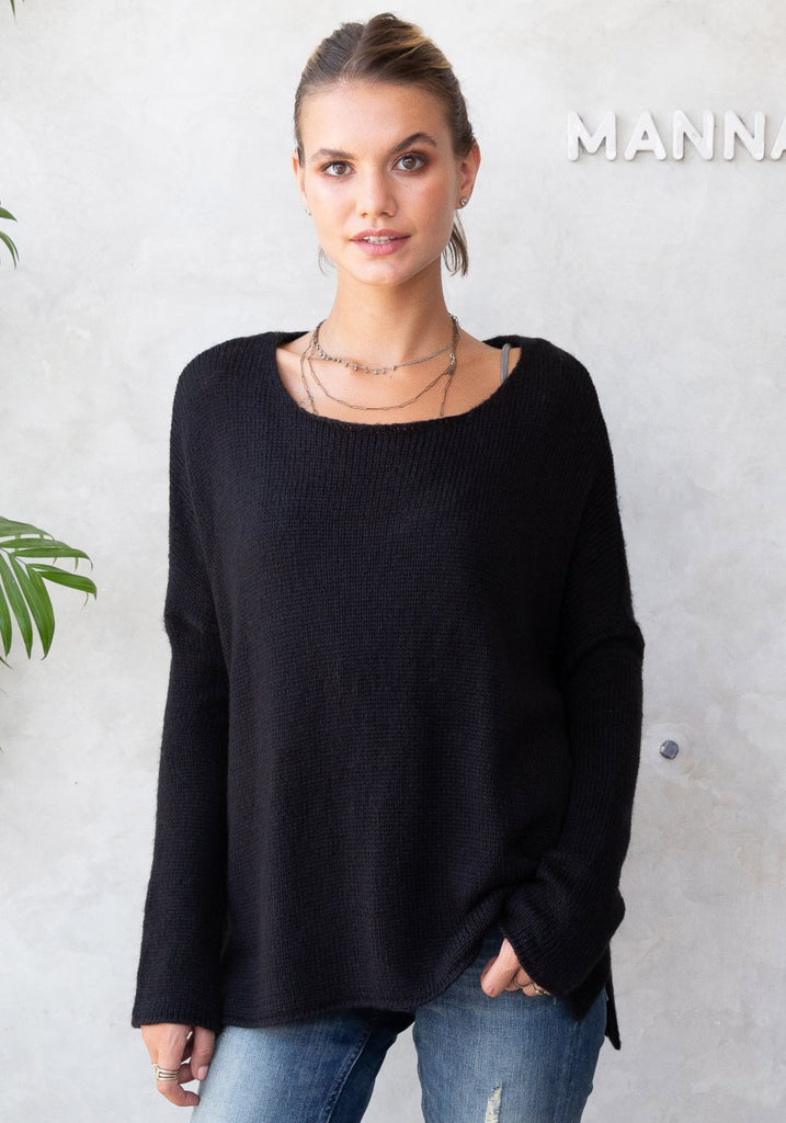 CORMAC CREW NECK SWEATER (BLACK) - WOODEN SHIPS